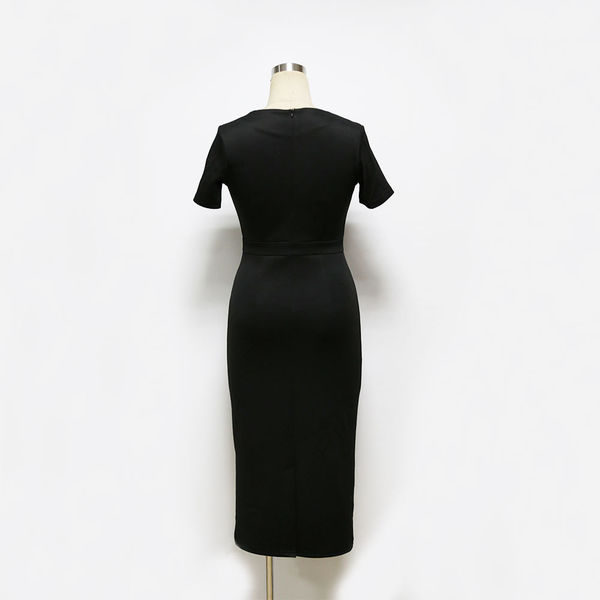 OLStyleLacePatchworkVNeckPencilDress-TZK090733BA