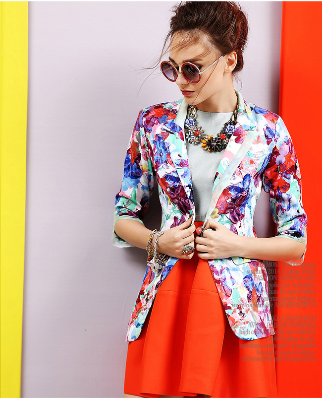 Office2014WomenBlazersFloralPatternOneButtonFittedBlazersLapelWorkBlazers-ZMT082425