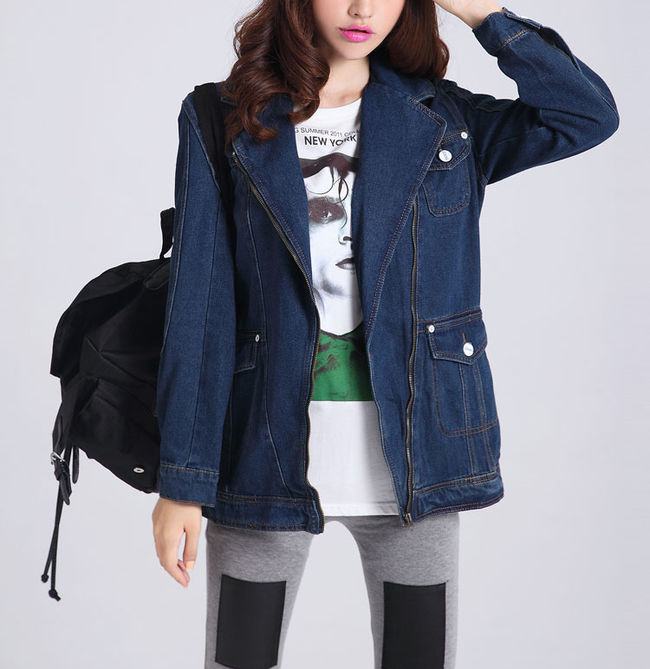 OriginalStyleKoreanTurn-downCollarZipperedDenimJackets-XHE081201