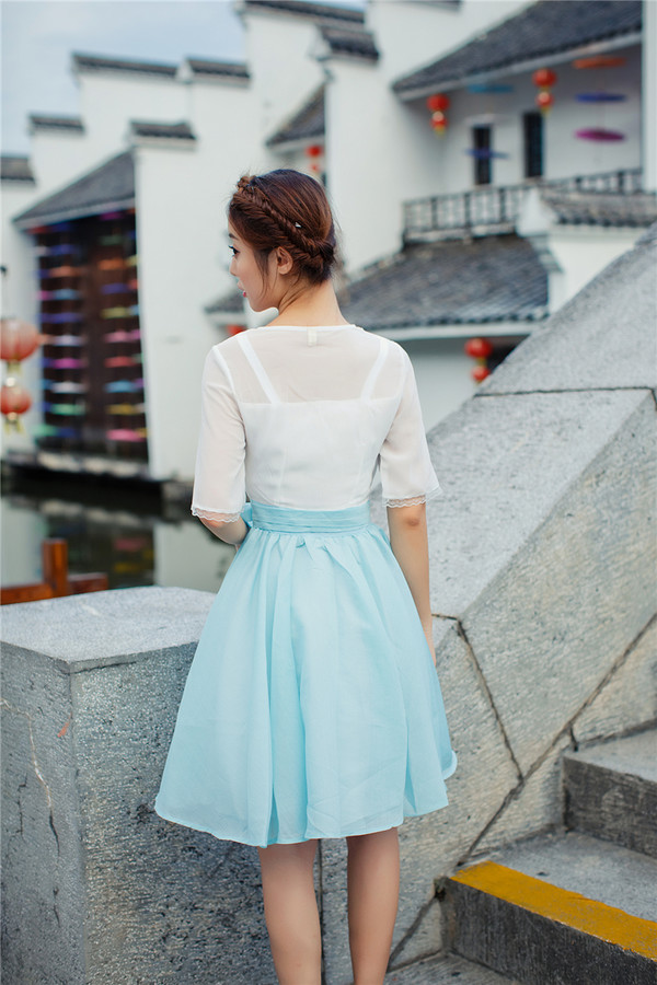 OutletColorBlockLack-upCasualShortDresses-TFK081541