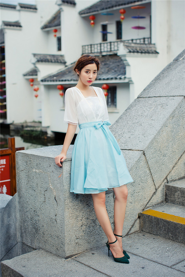 OutletColorBlockLack-upCasualShortDresses-TFK081541