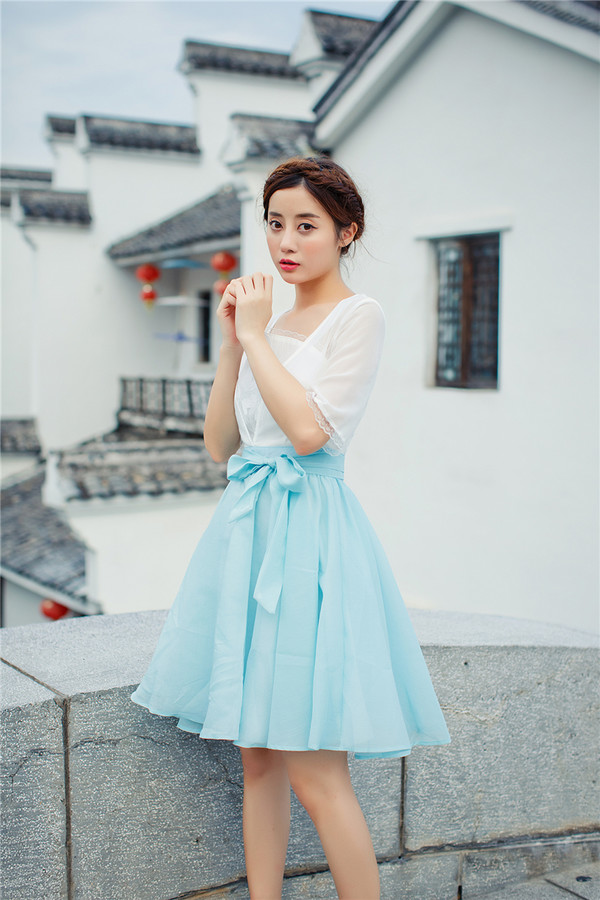 OutletColorBlockLack-upCasualShortDresses-TFK081541
