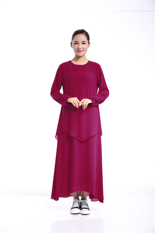 OutletFashionSolidCrewNeckIslamicWomenLongDress-TZK062312A