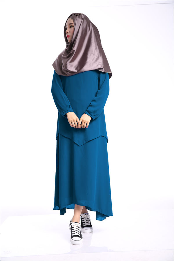 OutletFashionSolidCrewNeckIslamicWomenLongDress-TZK062312A