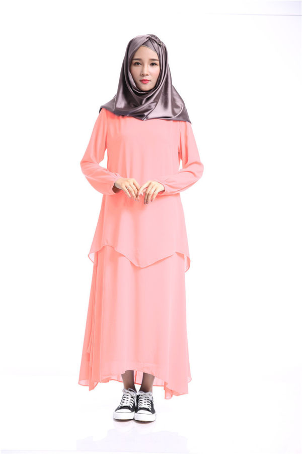 OutletFashionSolidCrewNeckIslamicWomenLongDress-TZK062312A