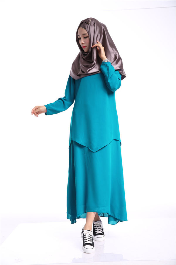 OutletFashionSolidCrewNeckIslamicWomenLongDress-TZK062312A