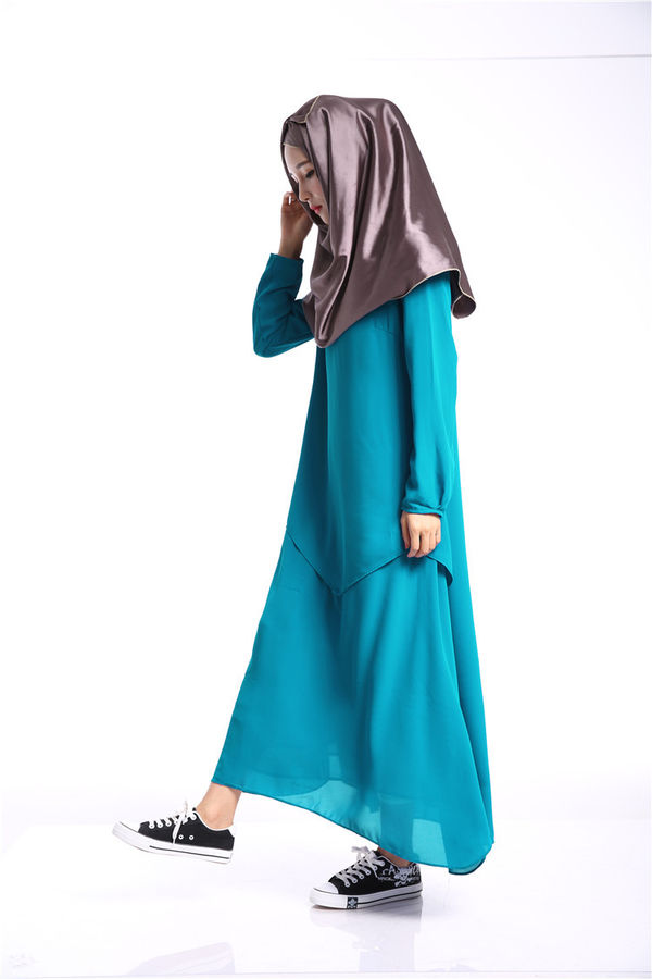 OutletFashionSolidCrewNeckIslamicWomenLongDress-TZK062312A