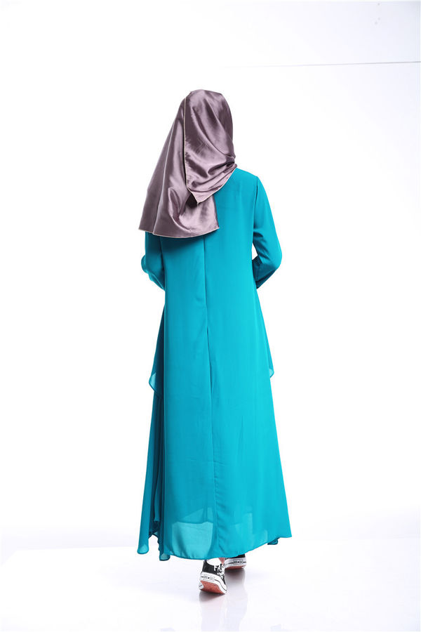 OutletFashionSolidCrewNeckIslamicWomenLongDress-TZK062312A