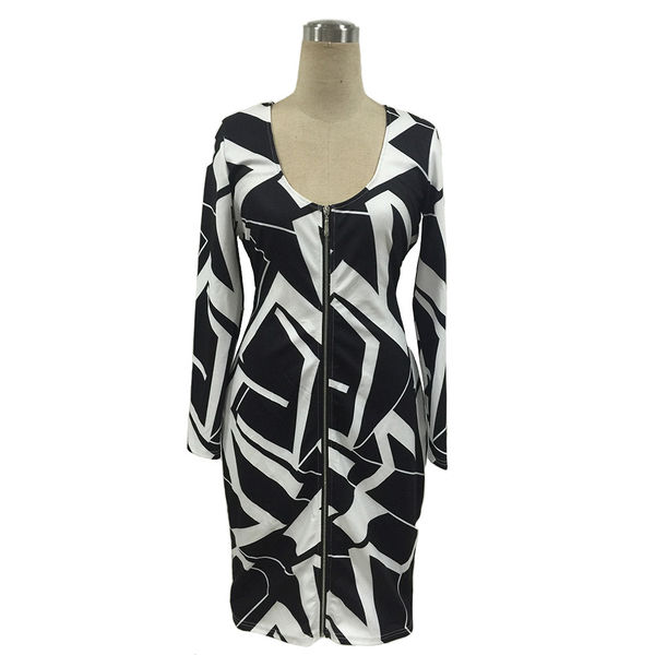 OutletNewGeometricPrintZipperFashionDress-TZK072912