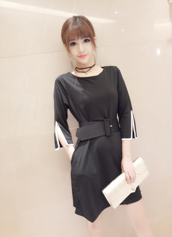 OutletONeckChic34SleeveDresseswithBelt-AFK091812