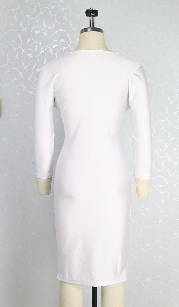 OutletSexyVNeckZipperWhiteWomensDresses-TZK090215WI