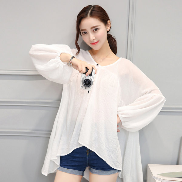 PersonalityVNeckAsymmetricalChiffonWhiteBlouse-CMK062911WI