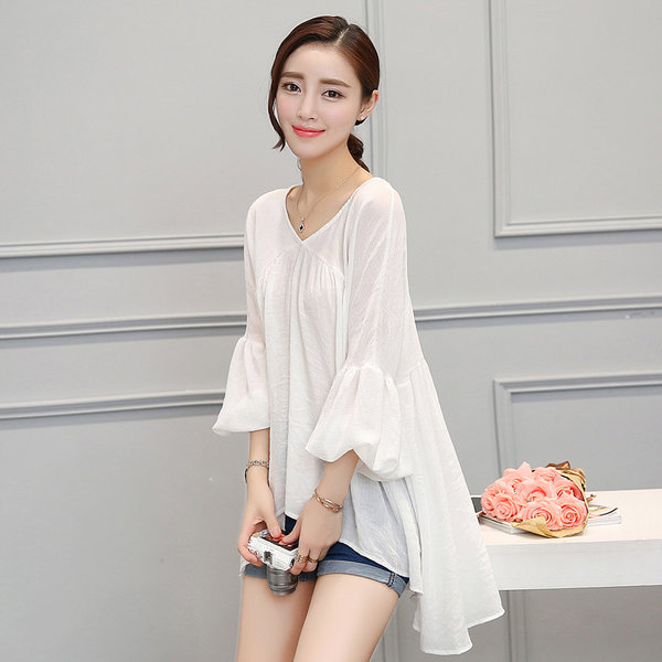 PersonalityVNeckAsymmetricalChiffonWhiteBlouse-CMK062911WI