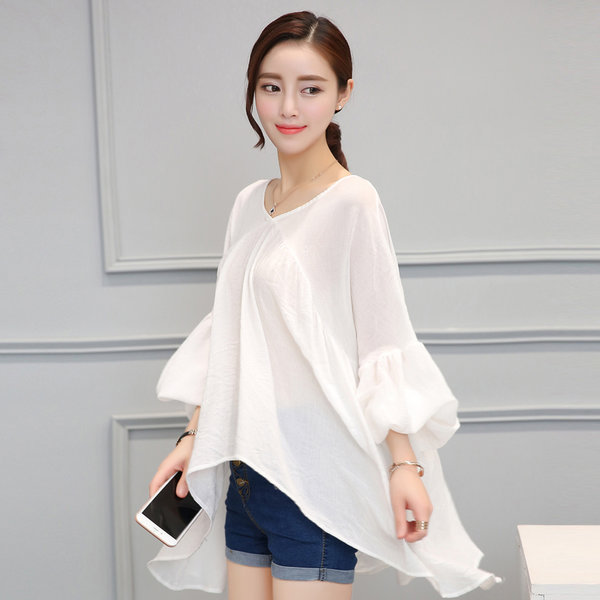 PersonalityVNeckAsymmetricalChiffonWhiteBlouse-CMK062911WI