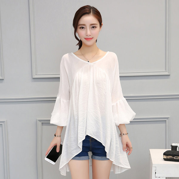 PersonalityVNeckAsymmetricalChiffonWhiteBlouse-CMK062911WI