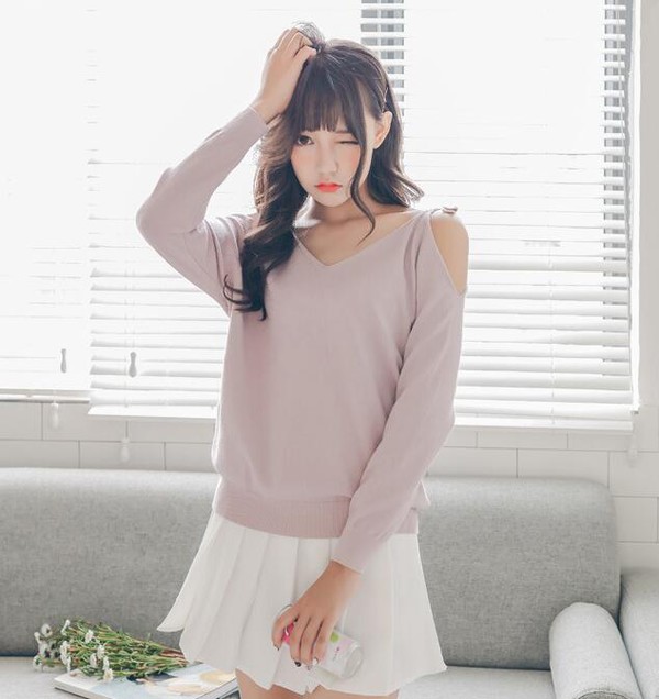 PopularSweetOffTheShoulderKnittingSweater-CMK091463