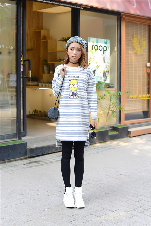 PreppyStyleCasualLongSleeveONeckSlimSimpsonPrintHoody-XFE092332