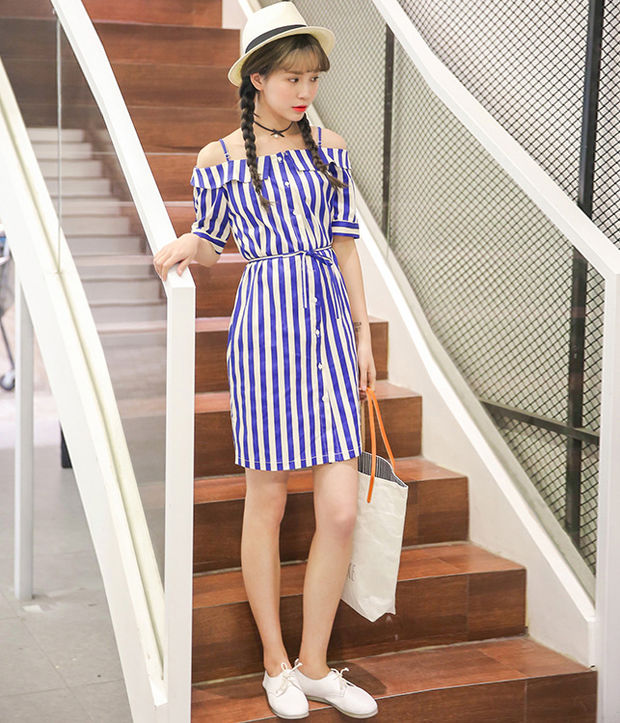 PreppyStyleStripeLack-upStrapShortDress-TK041902