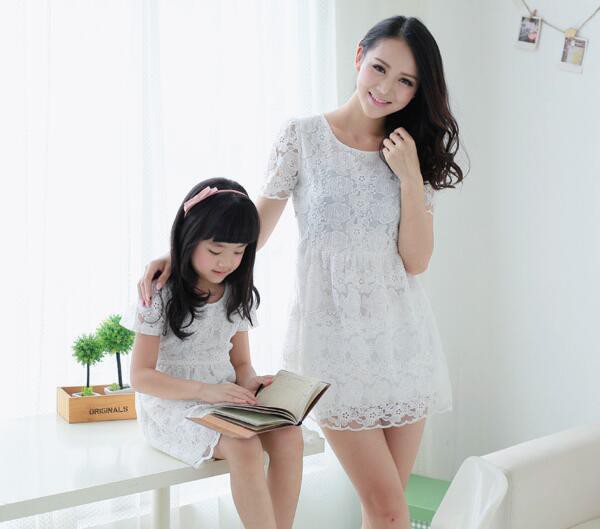 PrettyClothingMotherAndDaughterLaceWhiteDress-CMK081002WI