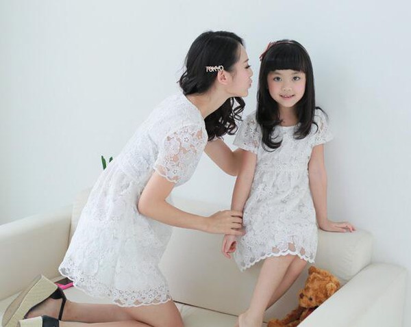 PrettyClothingMotherAndDaughterLaceWhiteDress-CMK081002WI