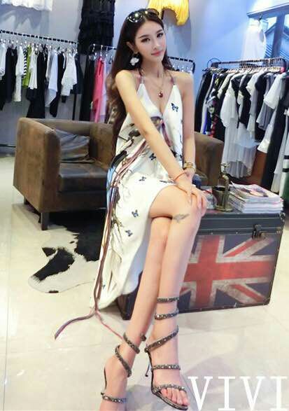 PrettyFloralPrintedHalterVNeckSexyDress-XFK030831