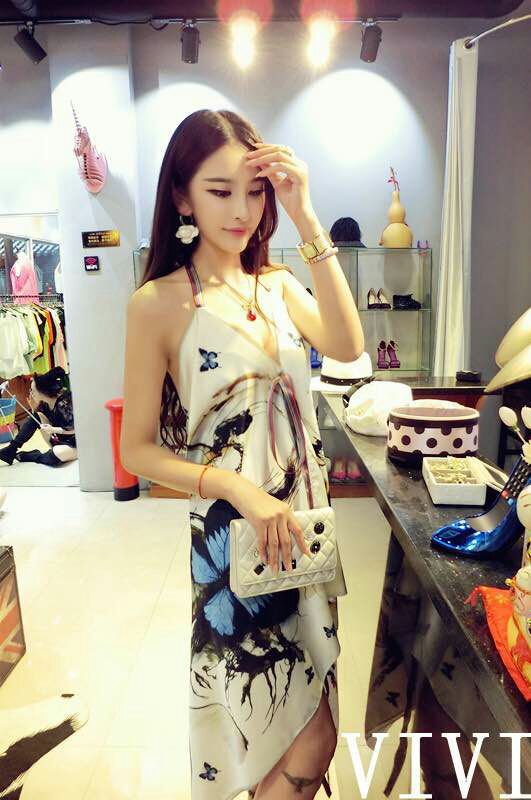 PrettyFloralPrintedHalterVNeckSexyDress-XFK030831