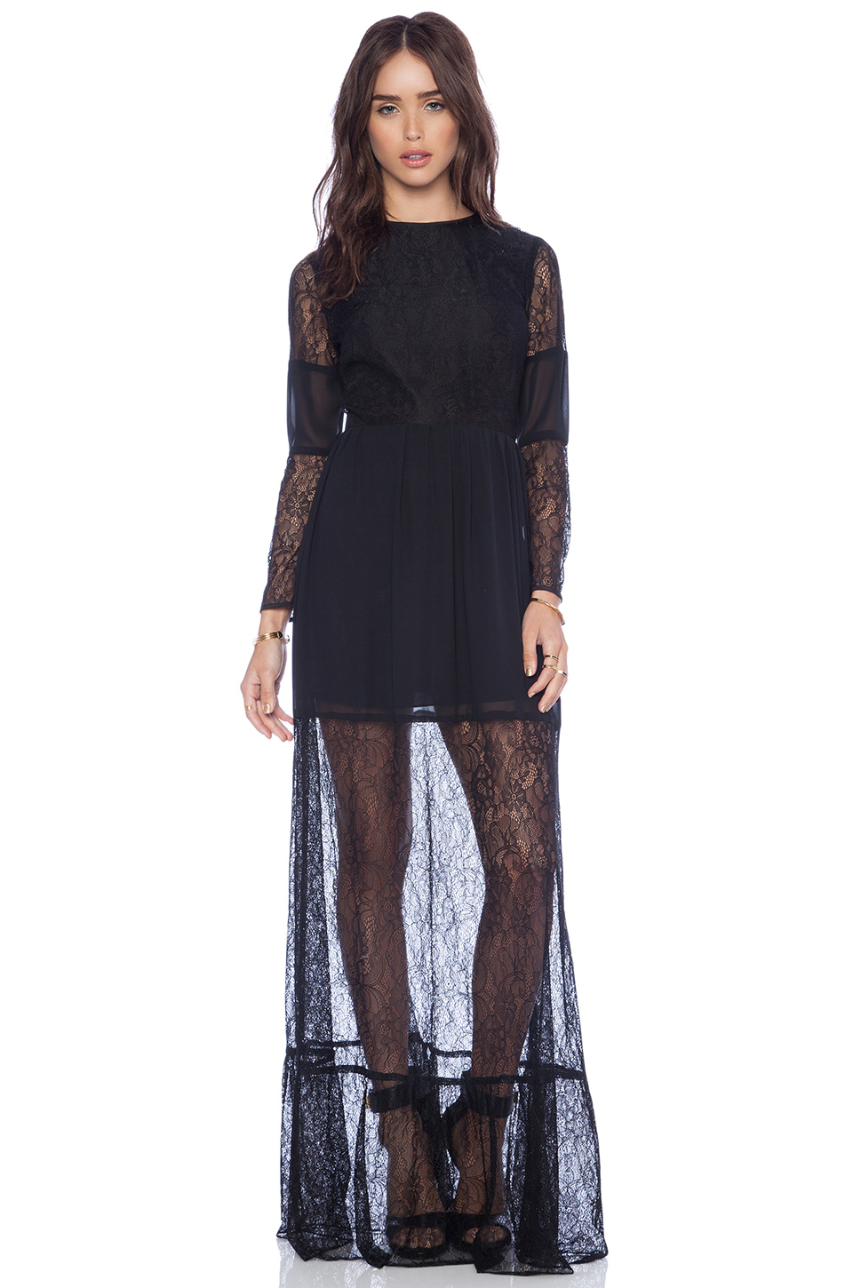 PunkStylishWomenHollowOutLaceSee-throughLongSleeveBlackMaxiDress-ZME050522BA