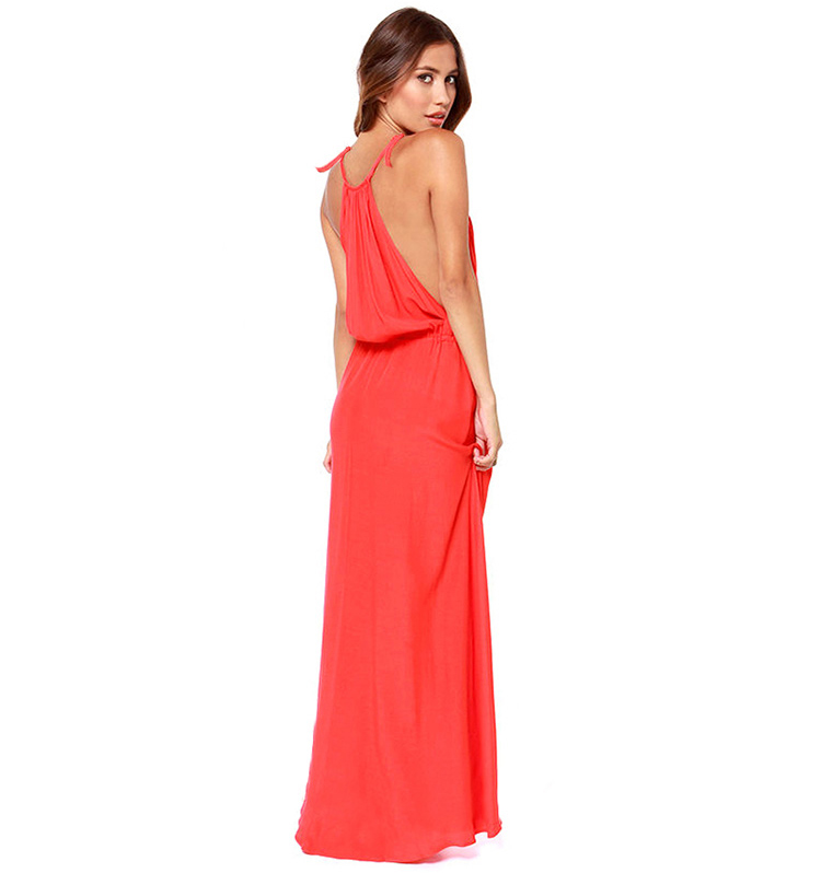 SexyBeachWomenDressStrapsBandageChiffonRedFloorLengthDress-ZME012309RD