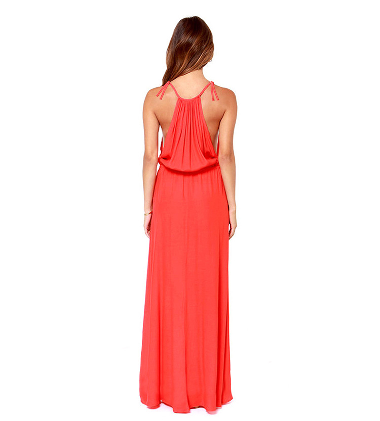 SexyBeachWomenDressStrapsBandageChiffonRedFloorLengthDress-ZME012309RD