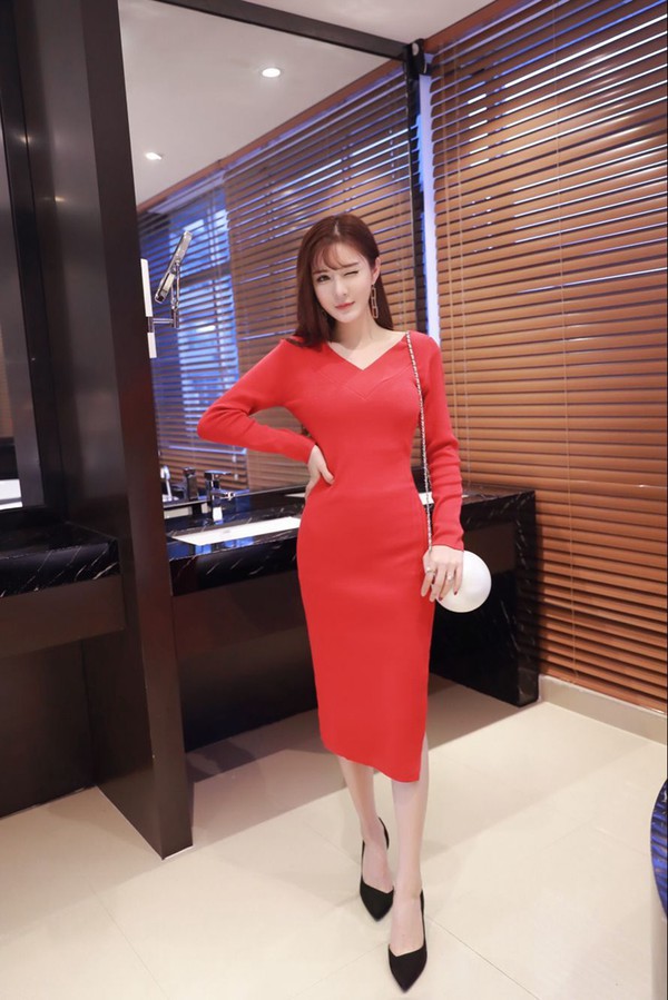 SexyBigVNeckSlitBodyconDress-AFK091725