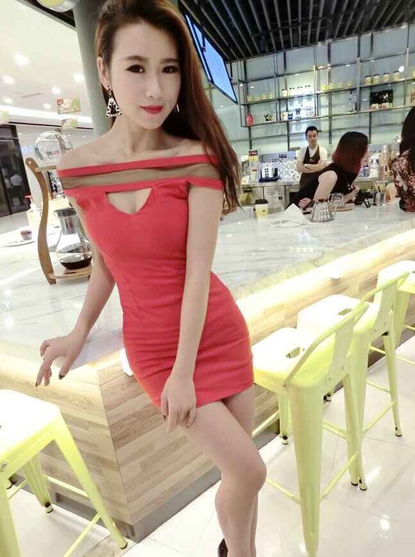 SexyBoatNeckMeshSplicedHollowOutBodyconWomenMiniDress-XFE092847