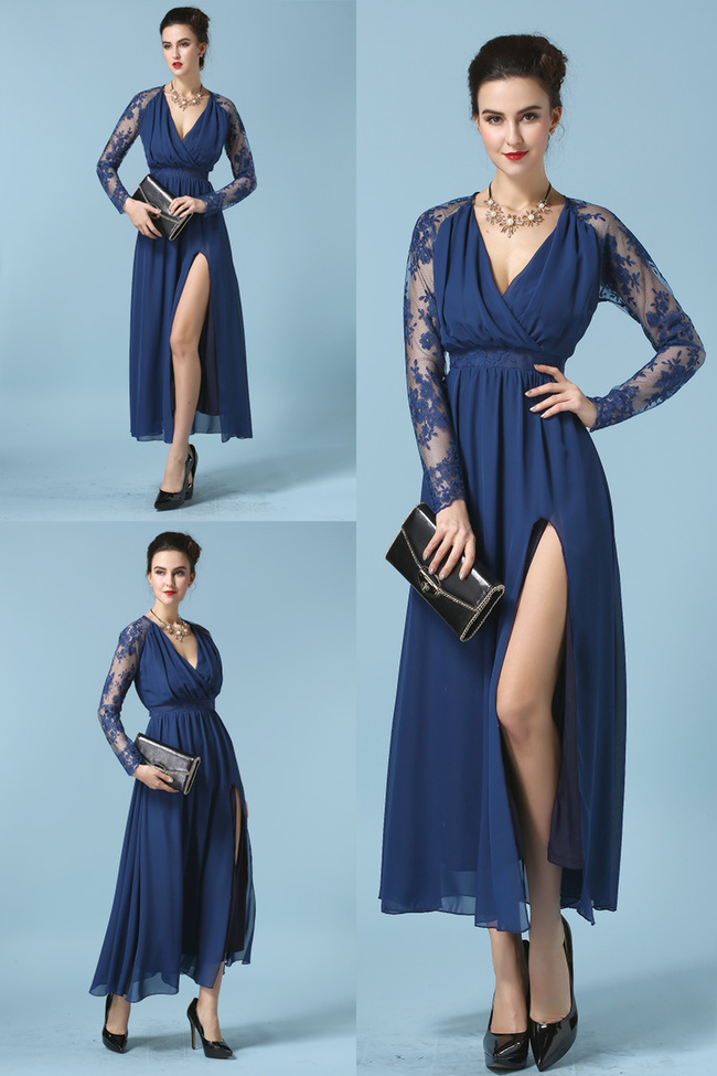 SexyEuropeanWomen2015LaceSplitLongSleeveBlueMaxiDress-ZME041519BU