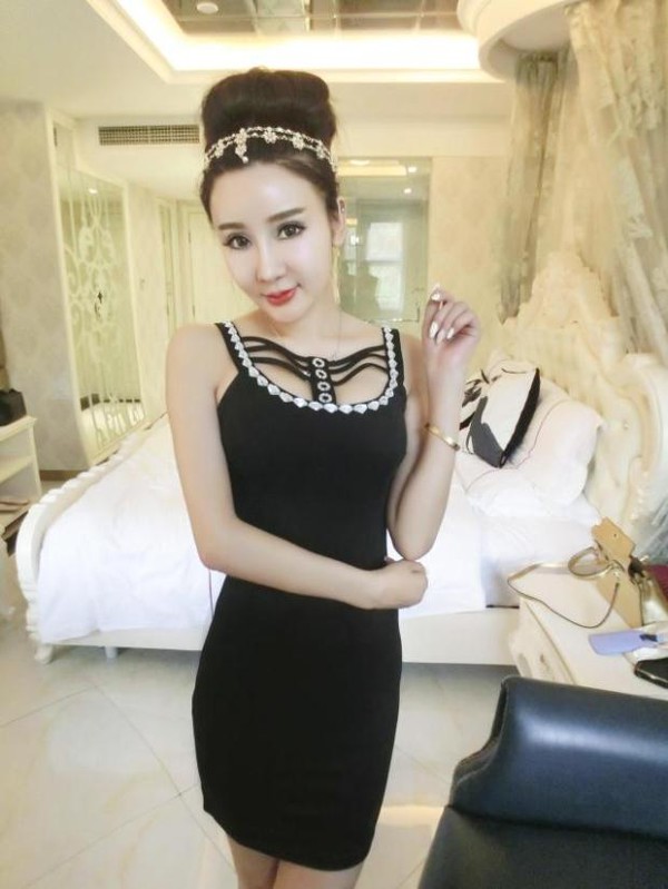 SexyHollowOutBeadingLittleBlackDress-TFK080824BA