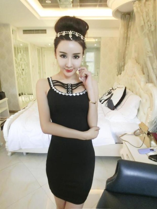 SexyHollowOutBeadingLittleBlackDress-TFK080824BA