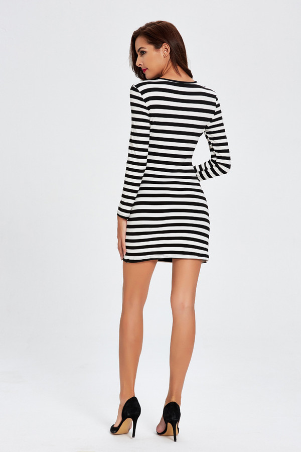 SexyHollowOutStripeShortKnittedDress-TFK081230BW