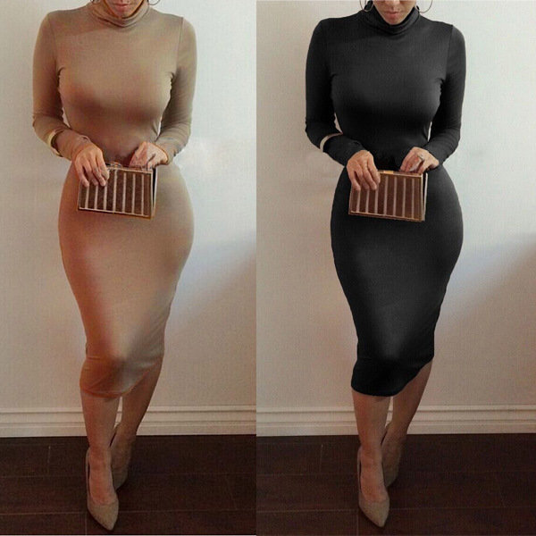 SexyKoreanWomenTurtleNeckLongSleeveWrapBodyconDresses-ZME102040