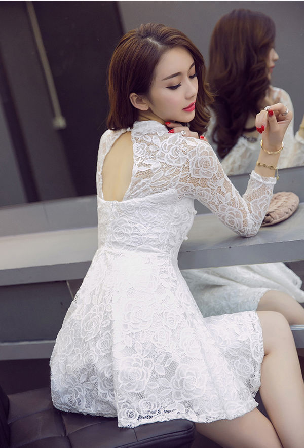 SexyLaceHollowOutMandarinCollarPrettyDress-TZK071932