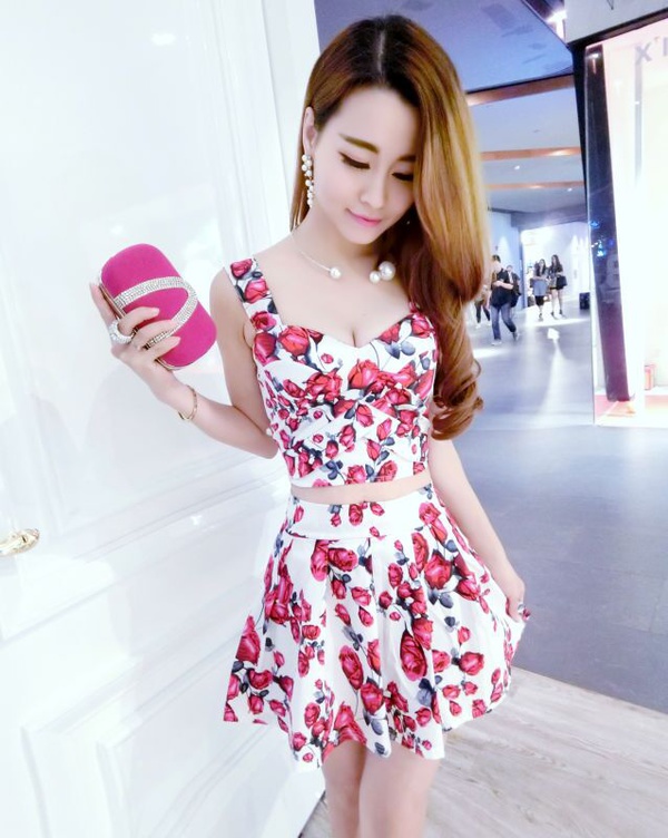 SexyLadyV-NeckSleevelessFloralFashionWomenSuit-HYK062130