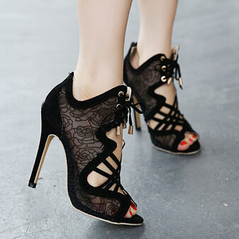 SexyStyleLacinessBlackBandageHollowOutZipperedPumps-XFE082002BA