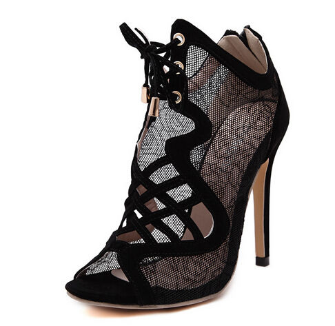 SexyStyleLacinessBlackBandageHollowOutZipperedPumps-XFE082002BA