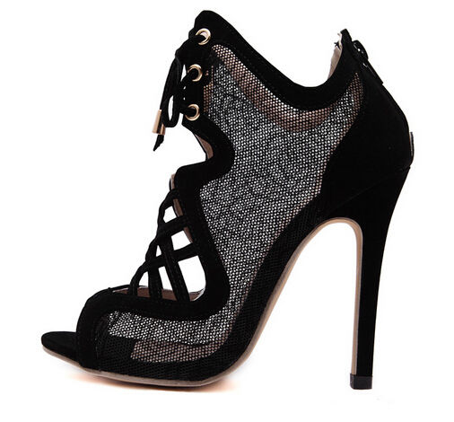 SexyStyleLacinessBlackBandageHollowOutZipperedPumps-XFE082002BA