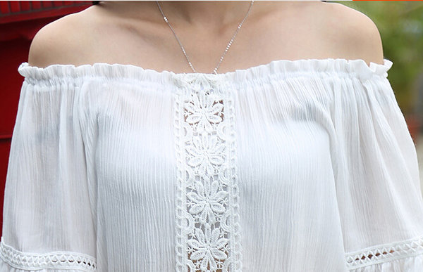 SimpleCasualBoatNeckHookFlowerKoreanBlouse-HYK070520