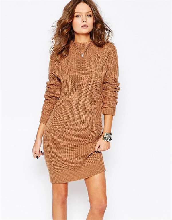 SimpleDesignFashionWomenLongSleeveTurtleNeckKnittingCasualDresses-ZME103045BO