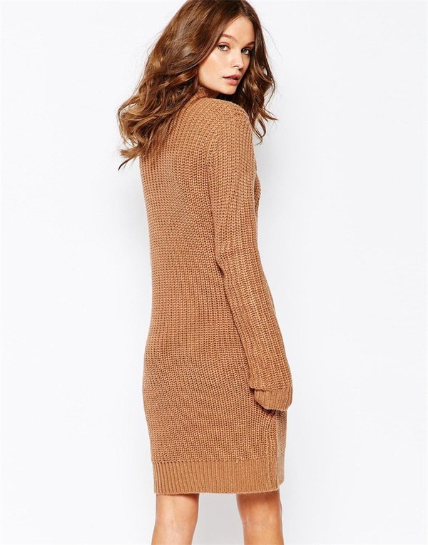 SimpleDesignFashionWomenLongSleeveTurtleNeckKnittingCasualDresses-ZME103045BO