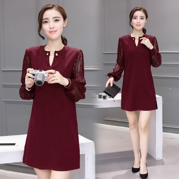 SimpleDesignGauzePatchworkCasualDresses-ZFK081943