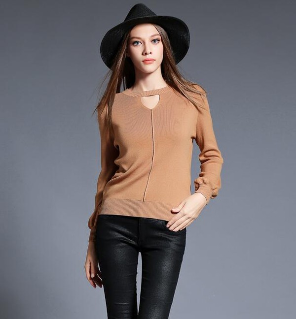 SimpleDesignHollowOutFittedKnittingPulloverTop-HMK082559