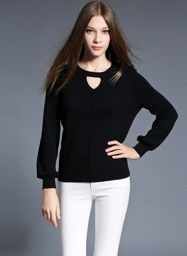 SimpleDesignHollowOutFittedKnittingPulloverTop-HMK082559