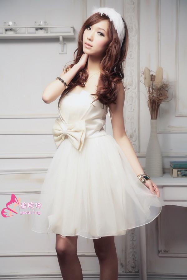 SpecialOfferFashionStraplessKneeLengthBowBubbleEveningBridesmaidsDresses-LYE092520