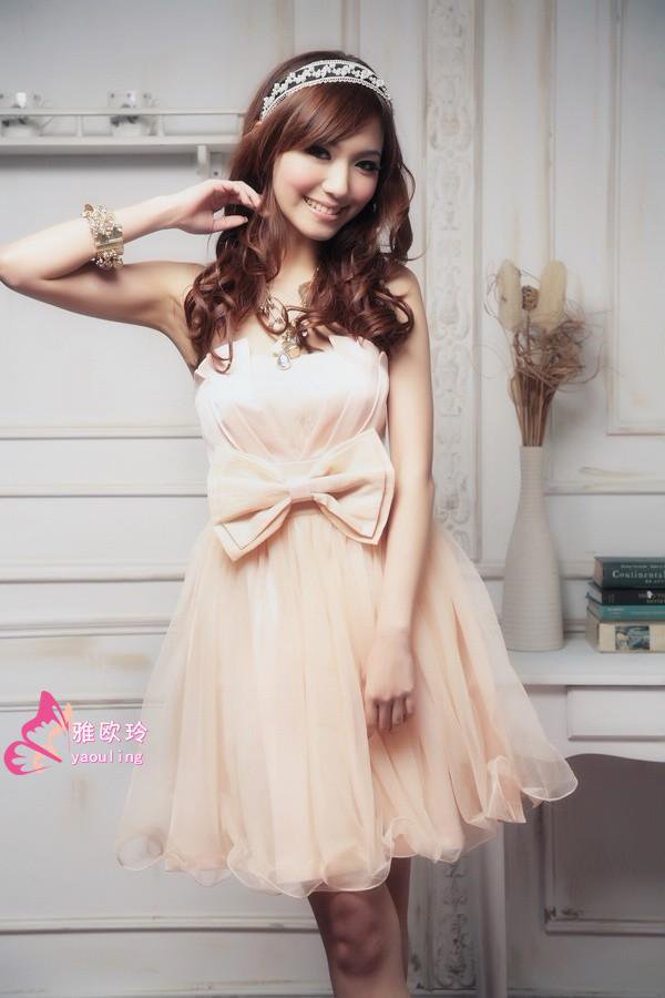 SpecialOfferFashionStraplessKneeLengthBowBubbleEveningBridesmaidsDresses-LYE092520