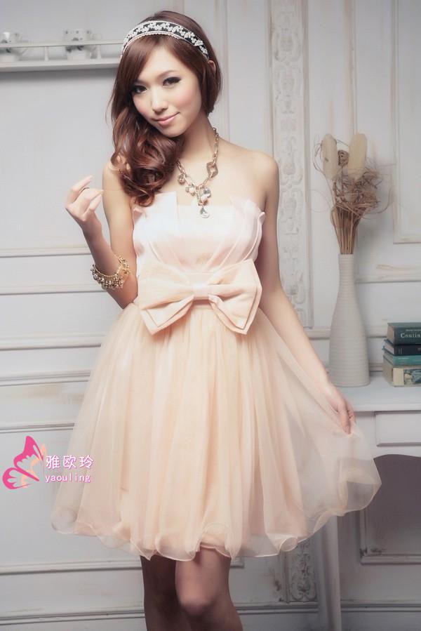 SpecialOfferFashionStraplessKneeLengthBowBubbleEveningBridesmaidsDresses-LYE092520